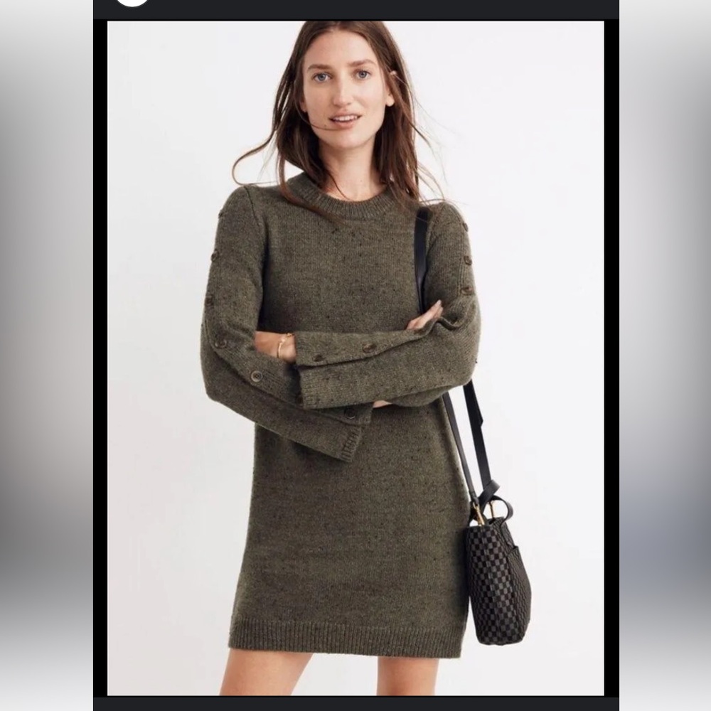 Madewell Donagal Sweater dress button sleeves olive green size medium - Picture 8 of 12